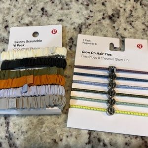 Bundle- Lululemon skinny scrunchies six pack & glow on hair ties NWT